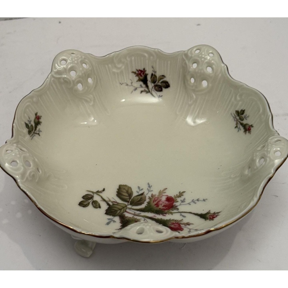 Rosenthal‎ German 7.75"  "Moss Rose" Vtg Footed Candy Dish-Reticulated-Pierced